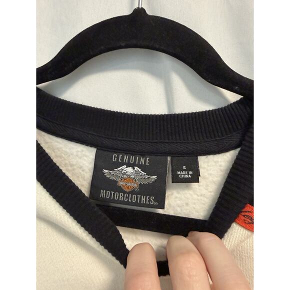 Harley Davidson | Sweatshirt White Black Orange Genuine Motorclothes Biker-small - Picture 5 of 9